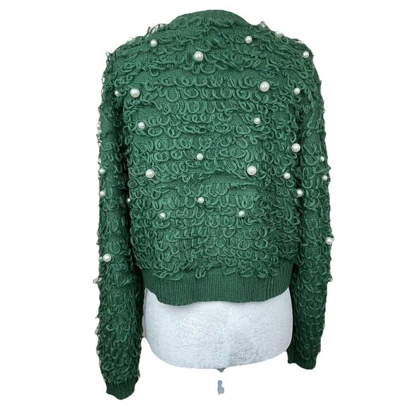 Mighty Fine Womens Lumpy Green Pearl Knit Short Cardigan Sweater Holiday-L - Picture 3 of 10